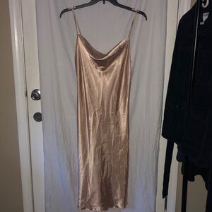 New W/Tags Bebe Taupe Spaghetti Strap Satin Slip Dress Size Medium